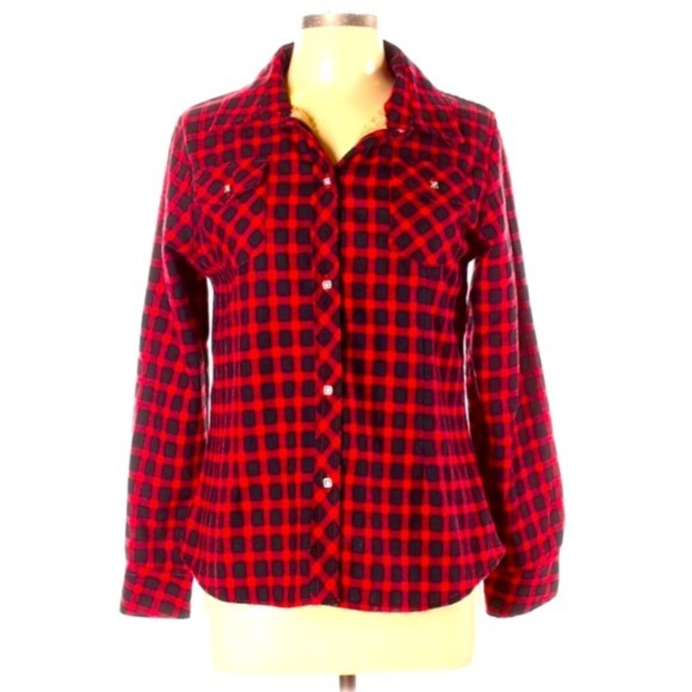 Boutique 2XL‎ red/black Buffalo plaid tan faux fur lined 
button up top